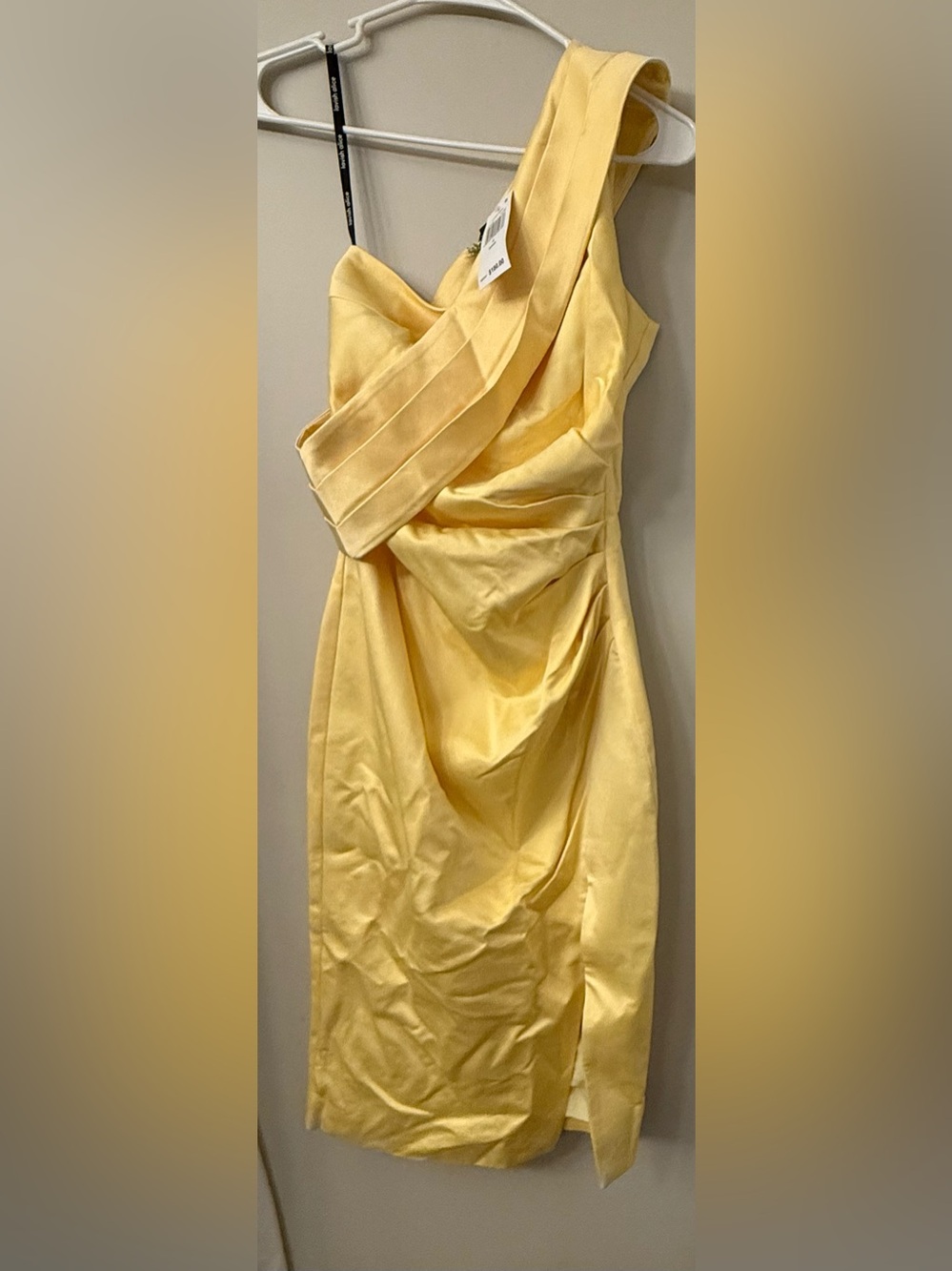 Lavish Alice One-Shoulder Satin Dress in Yellow